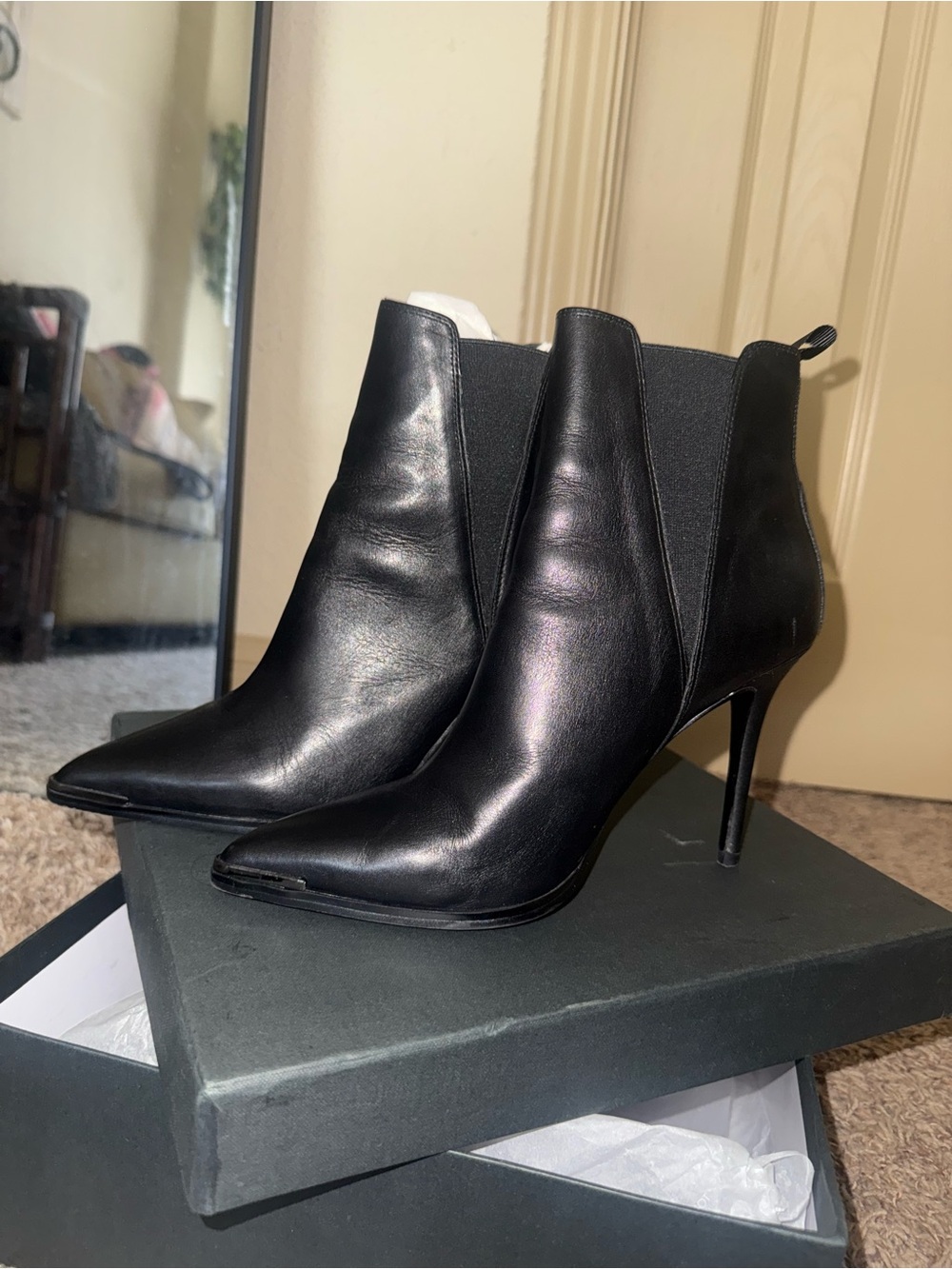 Tony Bianco Black Leather Pointed Toe Stiletto Ankle Boots
